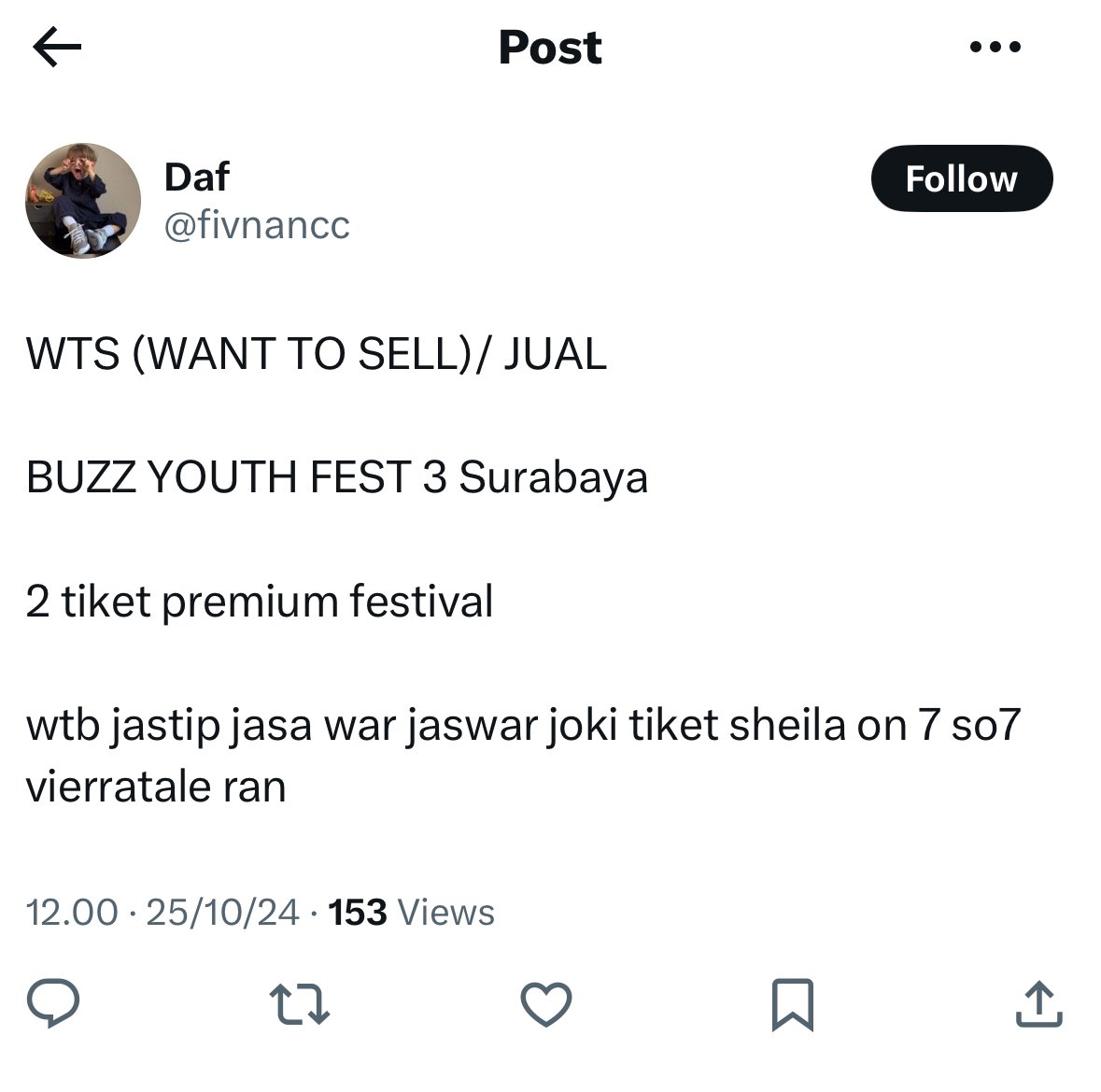 youtifulsmile's tweet photo. GUYS HATI2
account fivnancc penipu yaa. temenku udh kena tipu hampir 1 jt. pls be careful, jgn buru2 ikut wts, pastiin bnran trusted😭

t. wts buzz youth fest 3 surabaya sheila on 7 so7 tiket joki jaswar vierratale ran jasa jastip https://t.co/zIG3nwXi3Y
