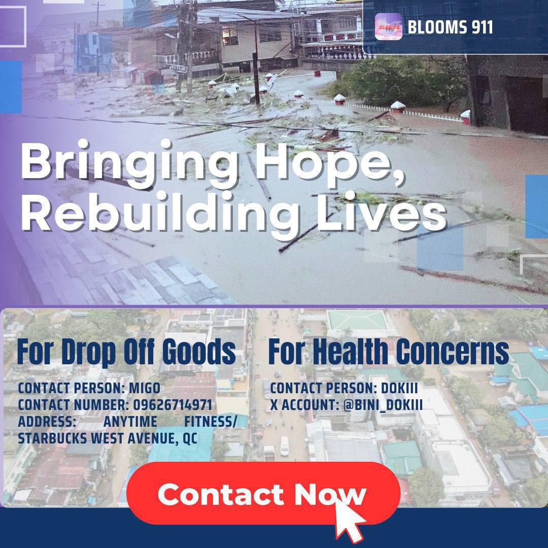mariel_1001's tweet image. 📣 #BLOOMS911 DONATION DRIVE 📣

Hi! Blooms 911 are still organizing a donation drive, and all the contributions will go directly to the victims of the typhoon #KristinePH. The drive is open until the weekend and can extend if needed. Thankyou!