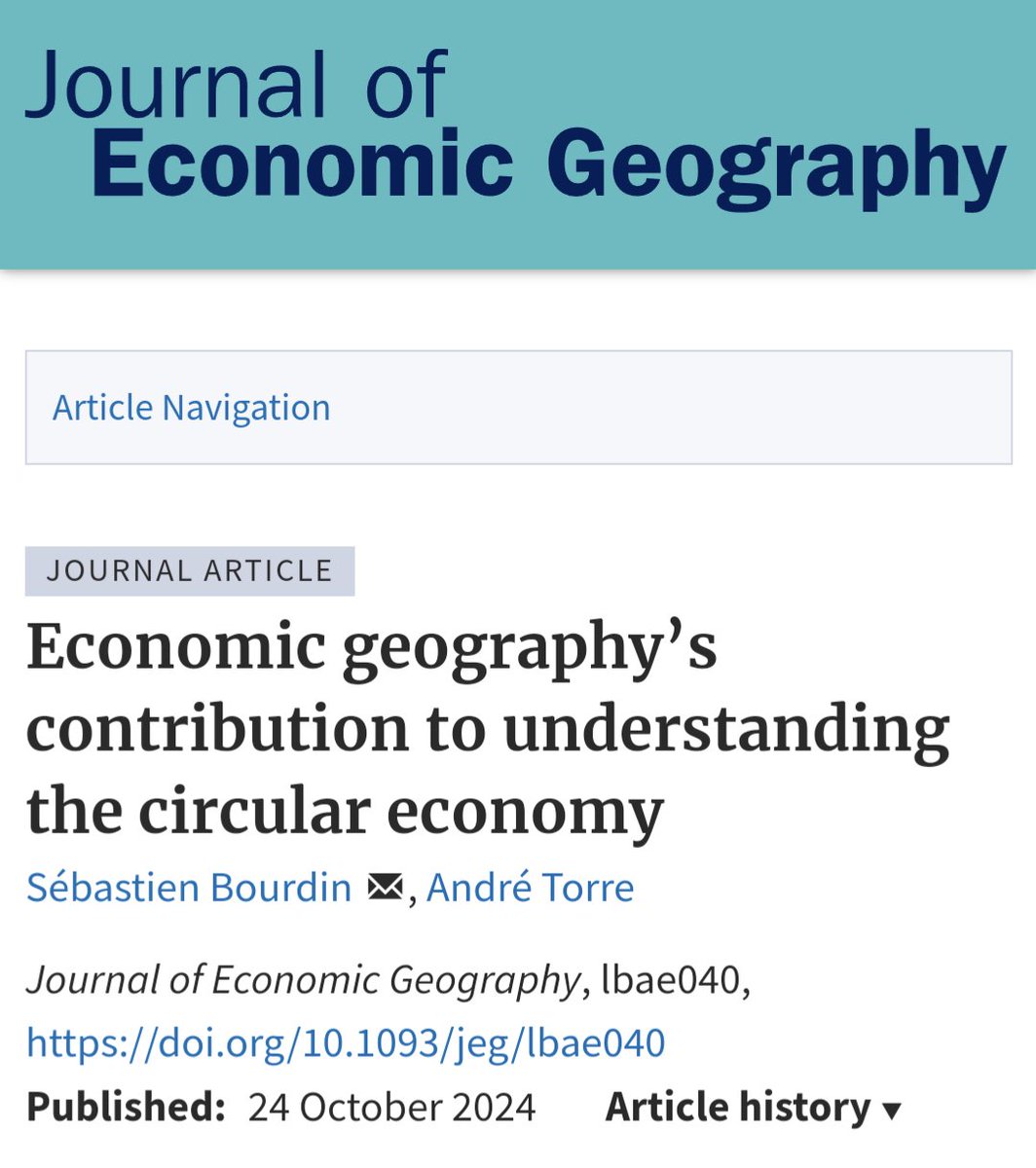 Sebastien BOURDIN 📈🌍👨🎓🇪🇺 (@bourdin_seb) on Twitter photo Find my last paper with <a href="/TorreAndr/">André Torre</a> on #CircularEconomy. We introduce the concept of ''Territorial Circular Ecosystem'' to describe the local conditions needed to deploy circular economy. 🎓♻️
academic.oup.com/joeg/advance-a…
@oxunipress Find my last paper with <a href="/TorreAndr/">André Torre</a> on #CircularEconomy. We introduce the concept of ''Territorial Circular Ecosystem'' to describe the local conditions needed to deploy circular economy. 🎓♻️
academic.oup.com/joeg/advance-a…
@oxunipress