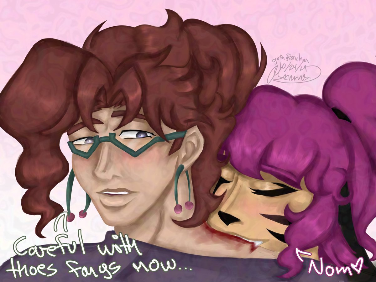 archiveanchan's tweet photo. Goretober Day 24 but I made it silly and wholesome.
The theme was teeth and I wanted to draw Annie playfully biting Noriaki because I MISS MY OC X CANON 😭😭😭😭hahahdbejajsjjdjedb 

#goretober2024 #norian #ocxcanon https://t.co/P8UIvmZzmT