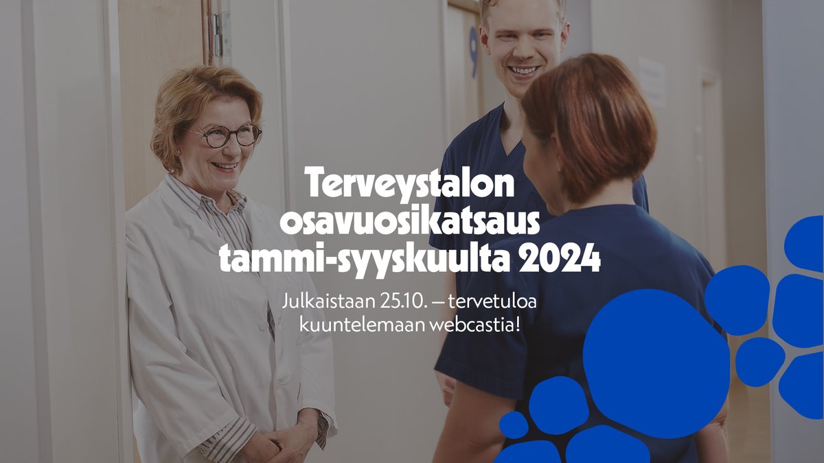 Terveystalon Q3-raportti 2024 julkaistaan tänään 25.10. noin klo 9.00. Toimitusjohtaja Ville Iho ja talousjohtaja Juuso Pajunen esittelevät tuloksen webcastissa klo 10.30: terveystalo.videosync.fi/q3-2024 Tervetuloa kuuntelemaan! #terveystalo #Q3_2024