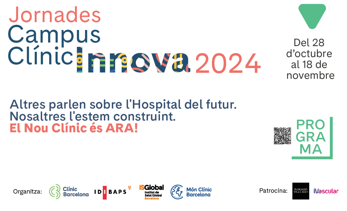 ISGLOBALorg's tweet photo. 💡🩺 Join us at the #CampusClínicInnova 2024 Conference!
From Oct 28 to Nov 18, explore cutting-edge health innovations, #AI, immersive tech, precision #medicine, and more. Don't miss the finals of top projects!
REGISTER HERE:➡️ https://t.co/dw310yvBBp
#Innova2024 #HealthInnovation cc @DrWeinstock @pareras @hospitalclinic @saviclinicbcn @idibaps @iVascularGlobal @iVascularToday @vilacasas @UniBarcelona