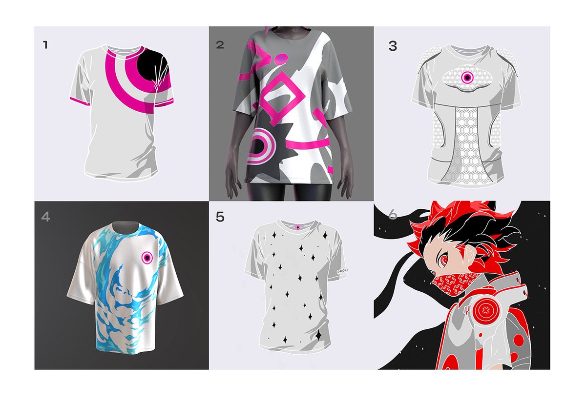 PROFILESbyMOTO's tweet photo. T-SHIRT VOTING IS LIVE!
(in Discord)

The PROFILES team has reviewed all the incredible T-shirt submissions, and the designs were so good that we’ve selected 6 final designs instead of 5! 

Now, it’s up to YOU to decide which 2 designs will be featured in the first booster pack! https://t.co/aWJ2YWxP3L