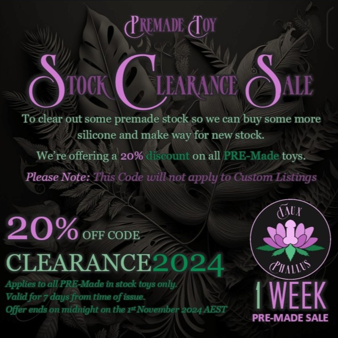 FauxPhallus's tweet photo. 🌱 1 Week, 20% Off Clearance Sale Now On.
Come grab a bargain, this week all Pre-Made stock is 20% OFF with the code CLEARANCE2024
Please share this around if you can, we have quite a few stock items that need new homes 🥰 https://t.co/sAereSrnPJ