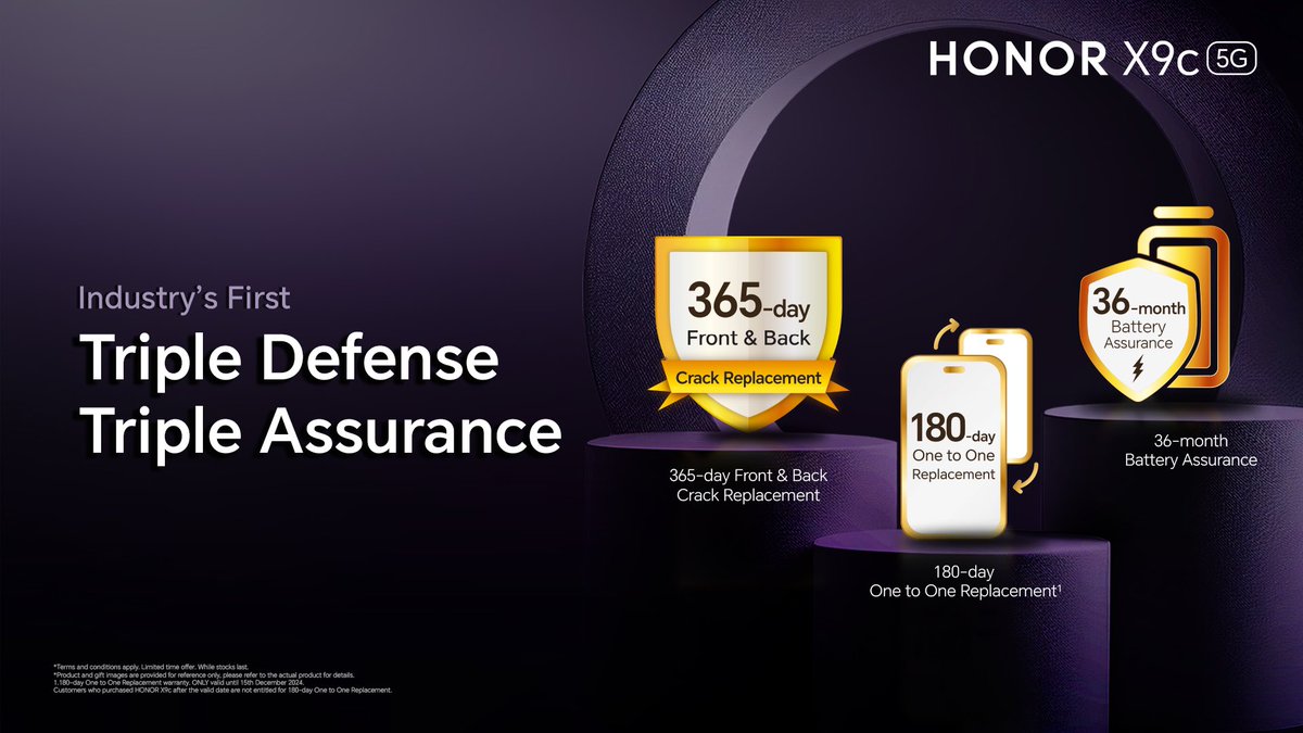 amadzahry's tweet image. HONOR yakin dengan ketahanan smartphone Honor X9C ni, siap beri 3 jaminan perlindungan:
1) 365 hari crack replacement untuk front and back glass
2) 180 hari one to one replacement
3) 36 bulan battery assurance
Auto beli?
#amadzahry #honorx9c #honormalaysia