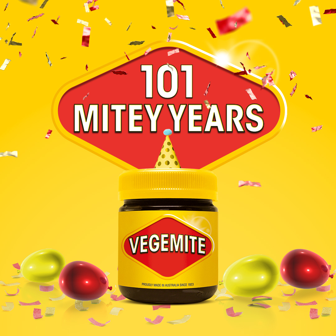 Cheers to 101 years of VEGEMITE! 🎉 A huge thank you to all of the Aussies that support us every day and of course our international mates too. Thank you for being part of our journey - here’s to many more MITEY moments ahead! 💛✨ #Vegemite #TastesLikeAustralia
