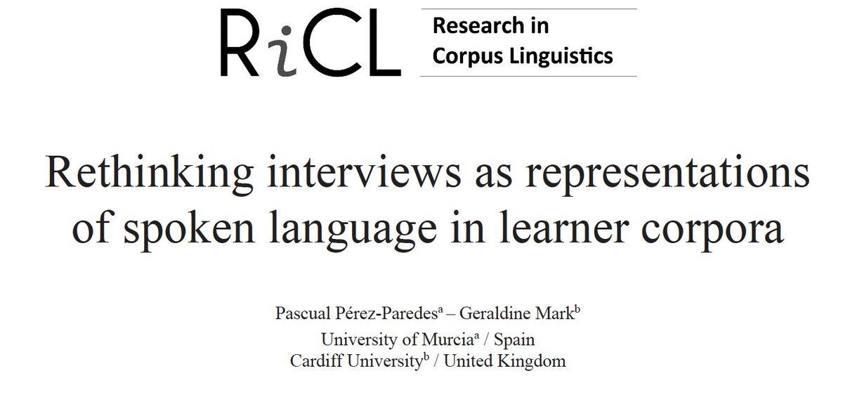 Pascual Pérez-Paredes 🇪🇺 (@perezparedes) on Twitter photo So glad to see the full special issue of Research in #corpuslinguistics RiCL on "Innovations in the compilation and analysis of spoken corpora" is now published: ricl.aelinco.es/index.php/ricl… Thanks to the journal editors and <a href="/lovermob/">Dr Robbie Love</a> for their fab editing work and my co-author So glad to see the full special issue of Research in #corpuslinguistics RiCL on "Innovations in the compilation and analysis of spoken corpora" is now published: ricl.aelinco.es/index.php/ricl… Thanks to the journal editors and <a href="/lovermob/">Dr Robbie Love</a> for their fab editing work and my co-author