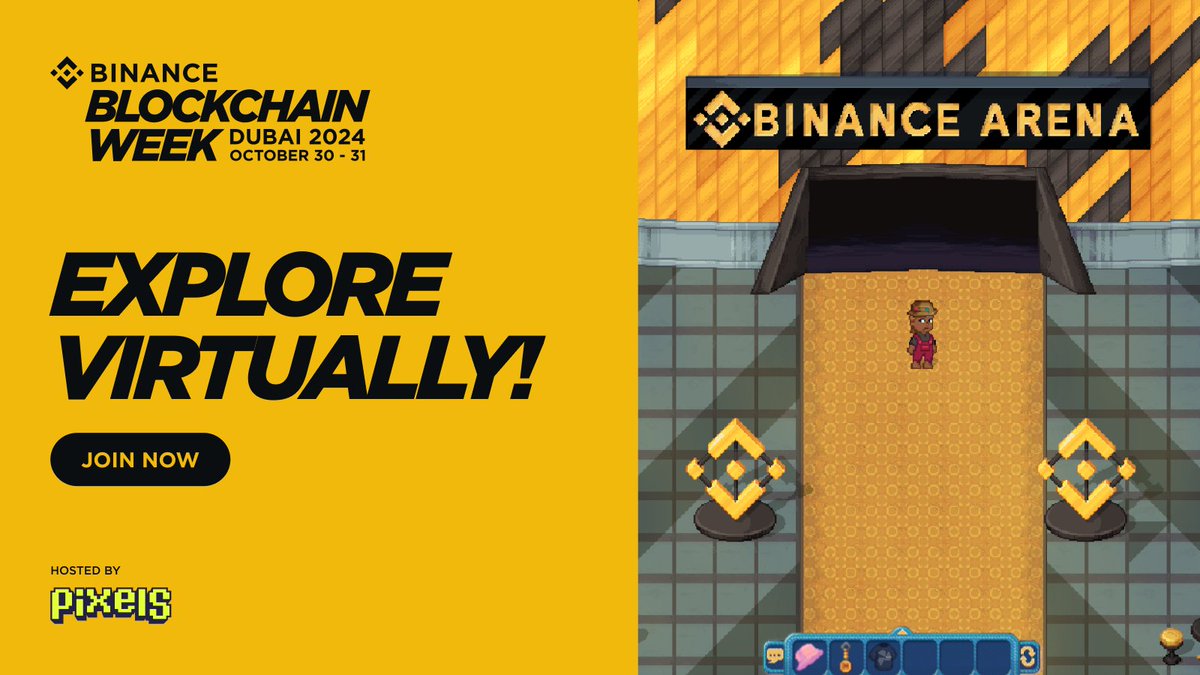 binance's tweet photo. Experience #BinanceBlockchainWeek from the comfort of your home—it's free and open to all!

Thanks to our sponsor, Pixels @pixels_online, you can now explore a virtual version of the conference.

Get all the details here 👉 https://t.co/SHrKiRXOEl https://t.co/U2r2HfYdju