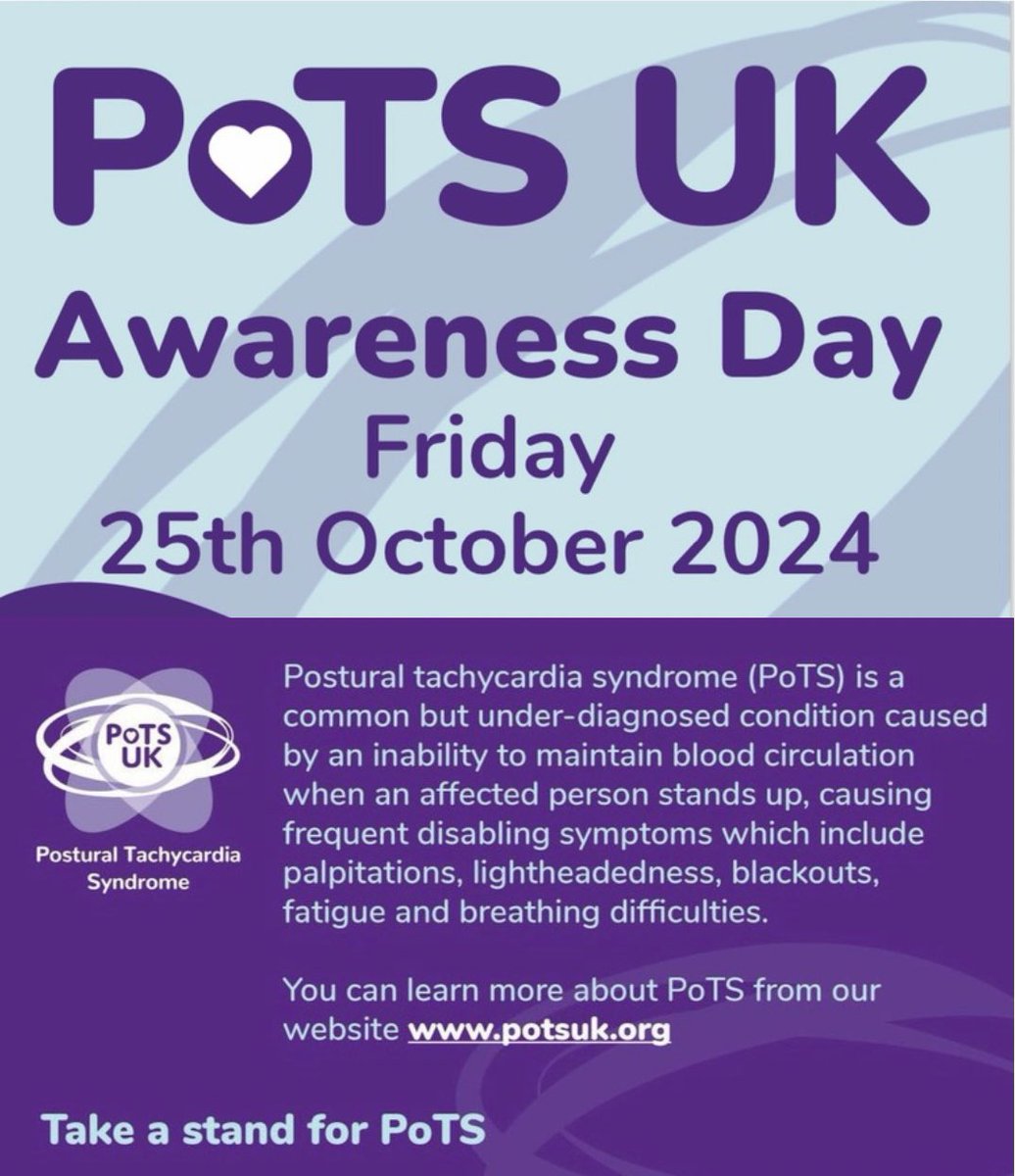 Happy 5th
💜🌟#PoTSAwarenessDay🌟💜

Please join us by sharing our information throughout the day to educate &amp; raise awareness! 

If you are new to #PoTS (Postural Tachycardia Syndrome), please take the time to learn more about this common but under-diagnosed condition: