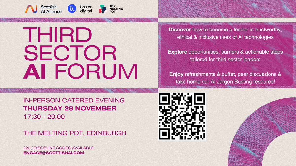Our <a href="/breeze_digi/">Breeze Digital</a> are holding a free even in partnership with <a href="/TheMeltingPotEd/">The Melting Pot</a> and <a href="/Scottish_AI/">Scottish AI Alliance</a> aimed at sector and organisational leaders,  Book here. scottishai.com/events/third-s…