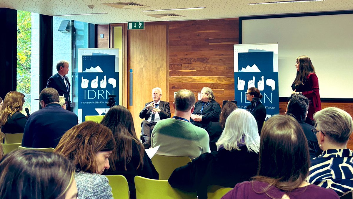 <a href="/TCD_AHSS/">TCD Faculty of Arts Humanities and Social Sciences</a> <a href="/TCDFacultySTEM/">Trinity College Dublin (TCD) Faculty of STEM</a> <a href="/TCD_SNM/">School of Nursing & Midwifery, TCD</a> <a href="/AdaptCentre/">The ADAPT Centre</a> <a href="/TUDublin_BN/">TU Dublin Blanchardstown</a> <a href="/ucddublin/">University College Dublin</a> <a href="/UCC/">UCC Ireland</a> <a href="/ReachDeaf1845/">Reach Deaf Services</a> <a href="/IrishDeafSoc/">Irish Deaf Society</a> <a href="/SLIS_Ireland/">Sign Language Interpreting Services - SLIS Ireland</a> <a href="/IrishDeafWomen/">National Deaf Women of Ireland</a> <a href="/ChimeFor/">National Charity for Deaf & Hard of Hearing People</a> <a href="/QUBelfast/">Queen's University Belfast 🎓</a> Great panel discussion with @NoelOConnell15 <a href="/Mysticvean/">@mysticvean.bsky.social</a> @ErinMoriartyH MC-ed by <a href="/SenanDunne/">Senan Dunne</a> on “The use of sign languages in academia: exploring (cultural) appropriation and the use of sign languages for personal or institutional benefit”