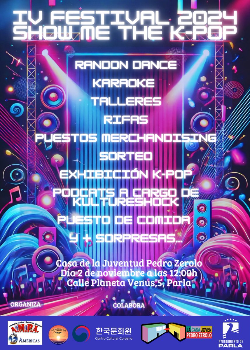 Juventud_Parla's tweet photo. 🎶💥 ¡El próximo 2 de noviembre, el K-pop invade #LaCasa con el IV Festival Show Me The K-Pop!💃 Random Dance, Karaoke, Talleres, Rifas y Exhibiciones🎙️Podcast en vivo de Kultureshock
🎁 ¡Y muchas sorpresas más!
¡Entrada libre y gratuita!
#ShowMeTheKPop #KPopFest https://t.co/xDvLbeNLCg