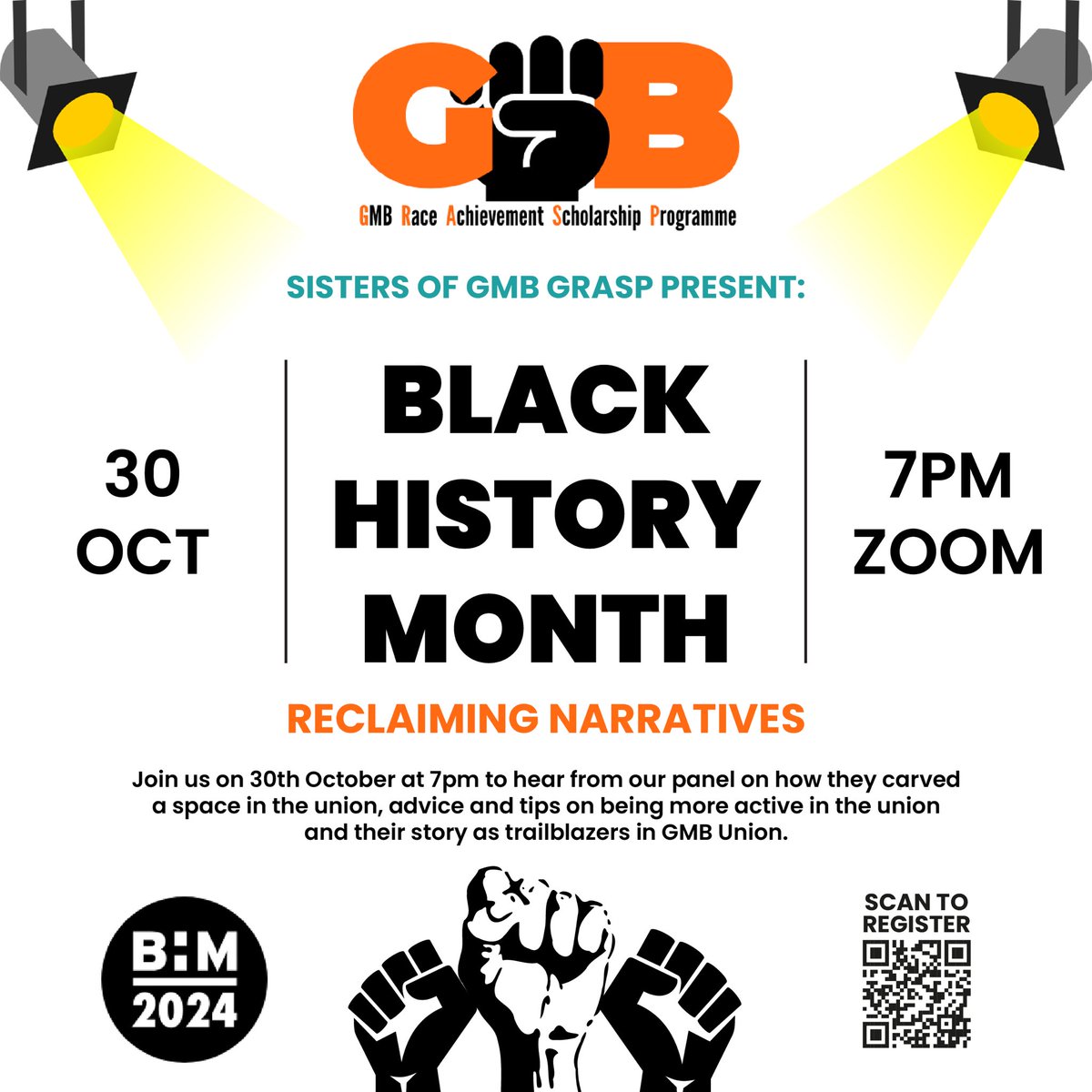 Join sisters from GMB's Race Achievement Scholarship Programme for their "Reclaiming Narratives" event to mark #BlackHistoryMonth. ✊🏽✊🏾✊🏿

The event is on Zoom on Wednesday evening at 7pm, and is open to everyone. Register here: gmb.li/fxqvjo
