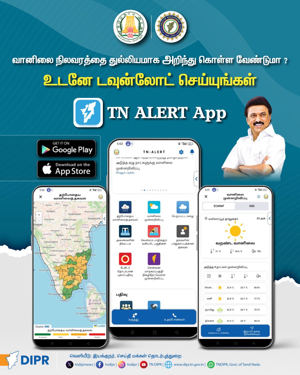 TNDIPRNEWS's tweet photo. TN ALERT App
@CMOTamilnadu @mkstalin
@mp_saminathan @KKSSRR_DMK
#TNDIPR #TNMediahub #CMMKStalin #TNGovt #PeoplesGovt #TNGovtSchemes #CMOTamilnadu #peoplecm #TamilNadu #TNalert #ChennaiRains #tnalertapp #Disastermanagement https://t.co/hdRmjlhRAi