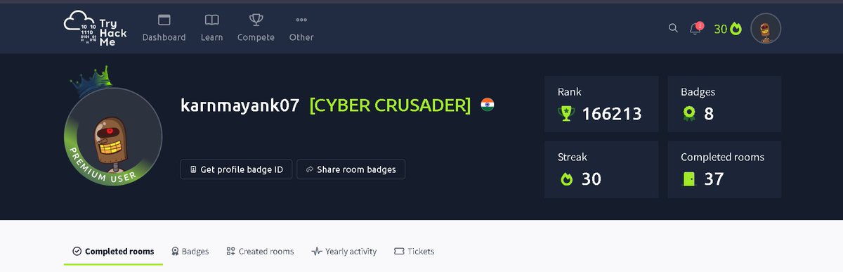 coder_mayank's tweet image. 30 Days into my TryHackMe journey! Super excited to hit this milestone. Learned a lot in networking, cryptography, Linux/Windows fundamentals &amp;amp; tools like BurpSuite, Nmap, Metasploit. Today I started Defensive Security intro excited for what’s next!  #Cybersecurity #TryHackMe