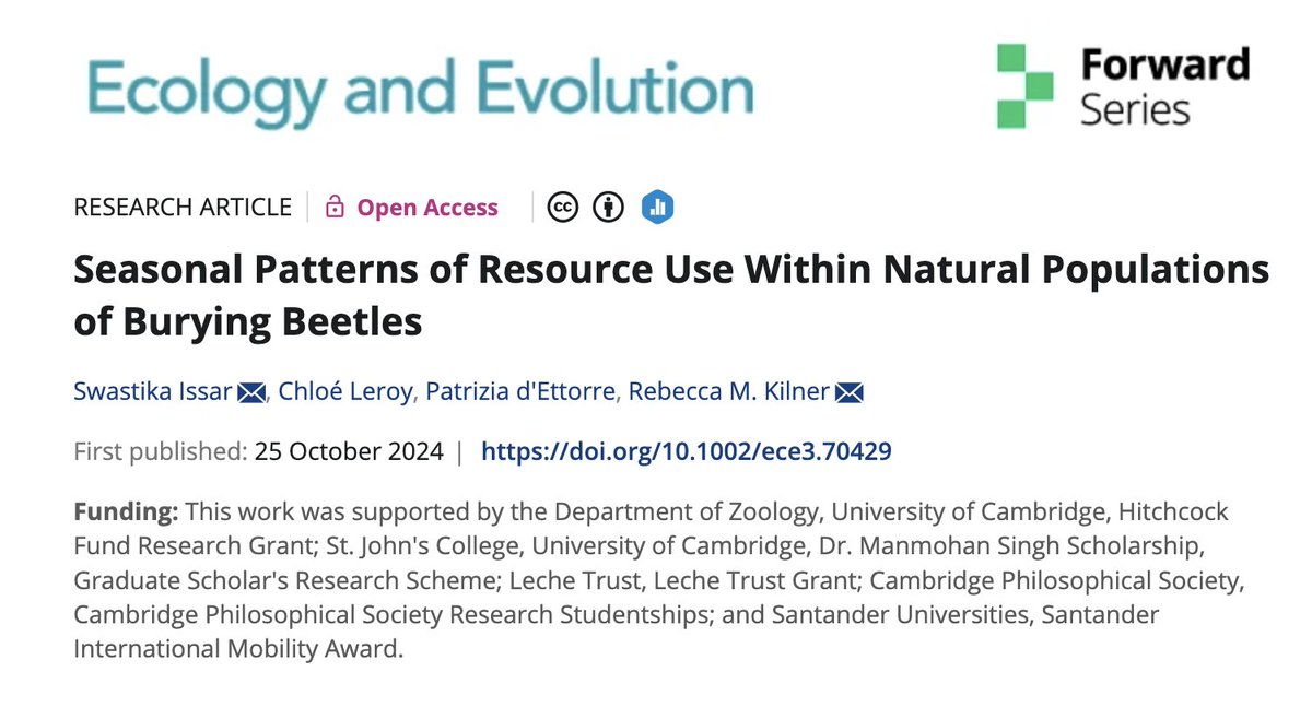 IssarSwastika's tweet image. Our paper on the #seasonal correlates of #behaviour, physiology and #lifehistory in wild populations of #buryingbeetles is out now in @Ecol_Evol! onlinelibrary.wiley.com/doi/10.1002/ec…