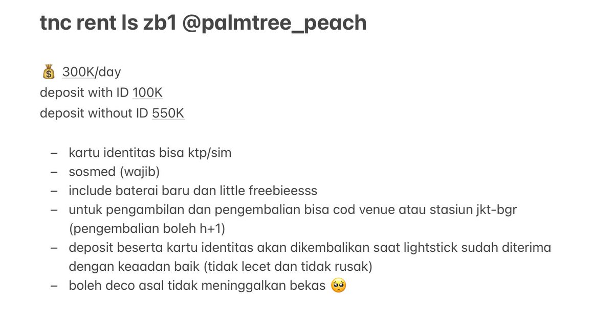 ada yg masih cari rent lightstick zb1? aku open rent lightstick zb1 yaa, tnc bisa dilihat di picture ✨

tags. wtr want to rent ls zerobaseone