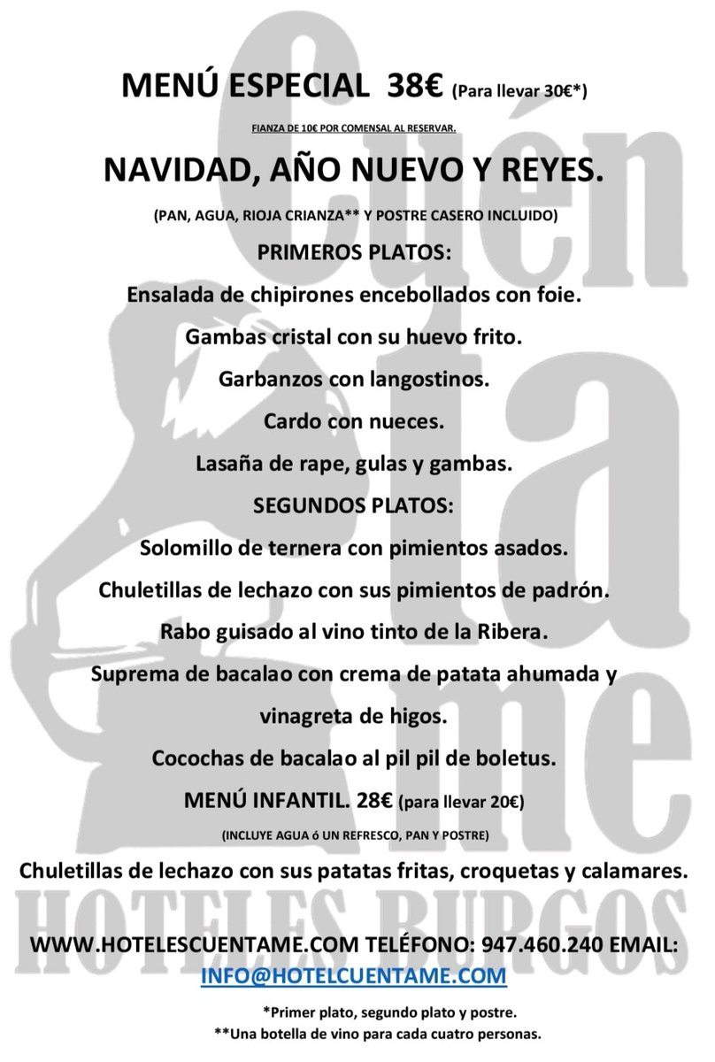 MENU ESPECIAL PARA EL DÍA DE NAVIDAD, AÑO NUEVO Y REYES.