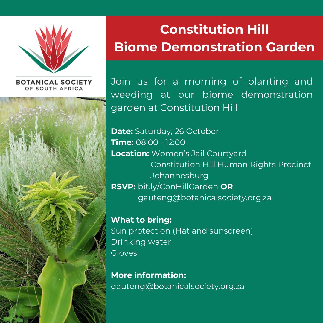 Join our monthly planting and weeding session at the biome demonstration garden at Constitution Hill🌱

RSVP: bit.ly/ConHillGarden