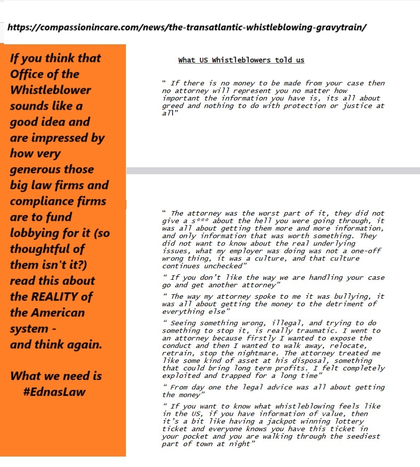 Whistler_News's tweet image. #OfficeoftheWhistleblower is what #WhistleblowingAwarenessWeek organisers &amp;amp; corporate guests want in UK - but do you? Or would you prefer #EdnasLaw to protect PEOPLE not make £$£ for law/compliance firms? We don&apos;t dine at #Savoy or banquets but we do know what whistleblowers need