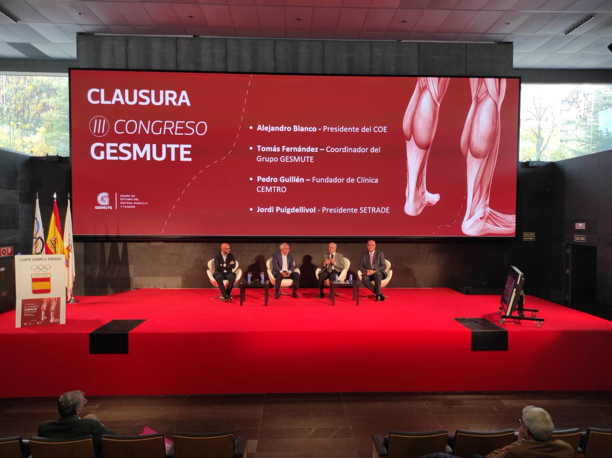 GESMUTE (@gesmute_) on Twitter photo Tras 2 jornadas llenas de ciencia, llegamos a la clausura de nuestro III Congreso GESMUTE con:
- Alejandro Blanco, Presidente del <a href="/COE_es/">Comité Olímpico Español</a>
- Tomás Fernández Jaén, Coordinador GESMUTE
- Pedro Guillén, Fundador <a href="/ClinicaCEMTRO/">ClinicaCEMTRO</a>
- Jordi Puigdellívol, Presidente SETRADE
👏🏻¡Bravo!👏🏻 Tras 2 jornadas llenas de ciencia, llegamos a la clausura de nuestro III Congreso GESMUTE con:
- Alejandro Blanco, Presidente del <a href="/COE_es/">Comité Olímpico Español</a>
- Tomás Fernández Jaén, Coordinador GESMUTE
- Pedro Guillén, Fundador <a href="/ClinicaCEMTRO/">ClinicaCEMTRO</a>
- Jordi Puigdellívol, Presidente SETRADE
👏🏻¡Bravo!👏🏻