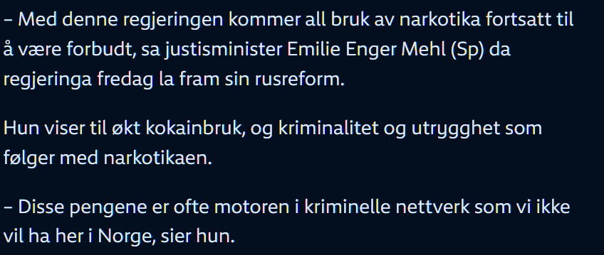 For meg er det uforståelig at hun ikke skjønner at hennes politikk bidrar til å styrke kriminelle nettverk. (Mehl)