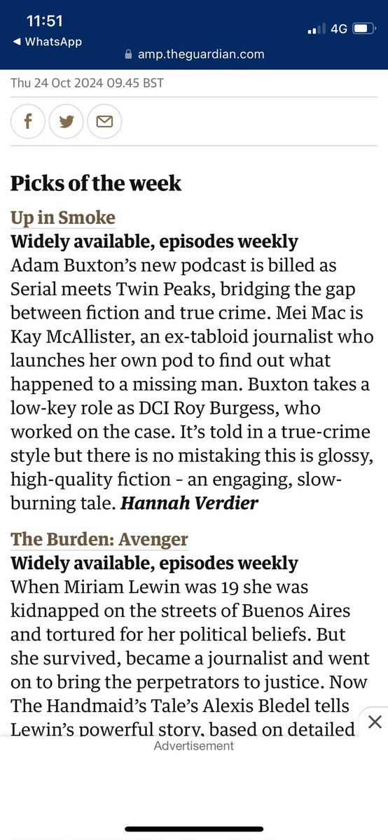 Amazing review of our new show Up in Smoke from <a href="/guardian/">The Guardian</a> - out now on all your fave podcast platforms!! 

open.spotify.com/show/0bCxwDNvh…