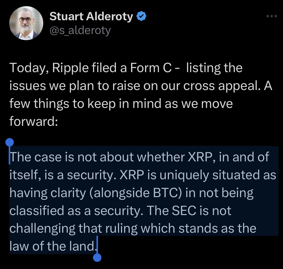 SEC seems to have A LOT to lose thanks to this cross-appeal.

Is it worth delaying Ripple a year or two and as a consequence lose it all when it comes to crypto? 🤷🏻‍♂️

And XRP has clarity as a non-security at the same time, so the upside for the SEC is limited…

Time will tell…