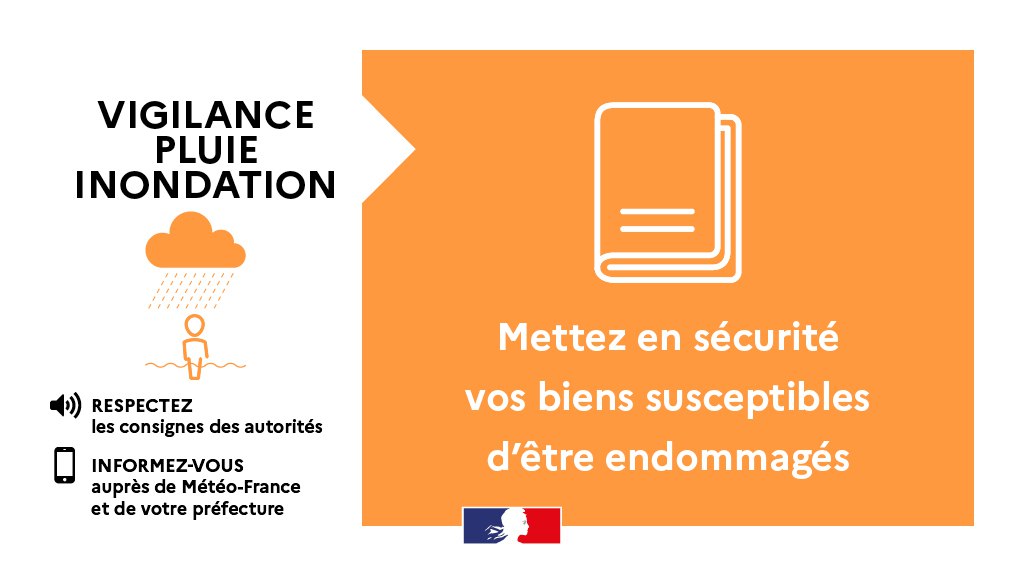 SecCivileFrance's tweet image. ⚠️ Le Gard et le Var sont placés en #VigilanceOrange 🟠 pour des épisodes de #PluieInondation

Rappel des consignes de sécurité : 

❌ En voiture ou à pied, ne vous engagez jamais sur une voie immergée

📲 Restez informés de l&apos;évolution de la situation avec @VigiMeteoFrance et la…