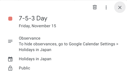bearmini's tweet photo. 七五三ってことかな😂
そして七五三はいつから休日になったんだ
Google Calendar の Calendar ID
en.japanese#holiday@group.v.calendar.google.com しっかりしてくれ https://t.co/SwEqvfxsKp
