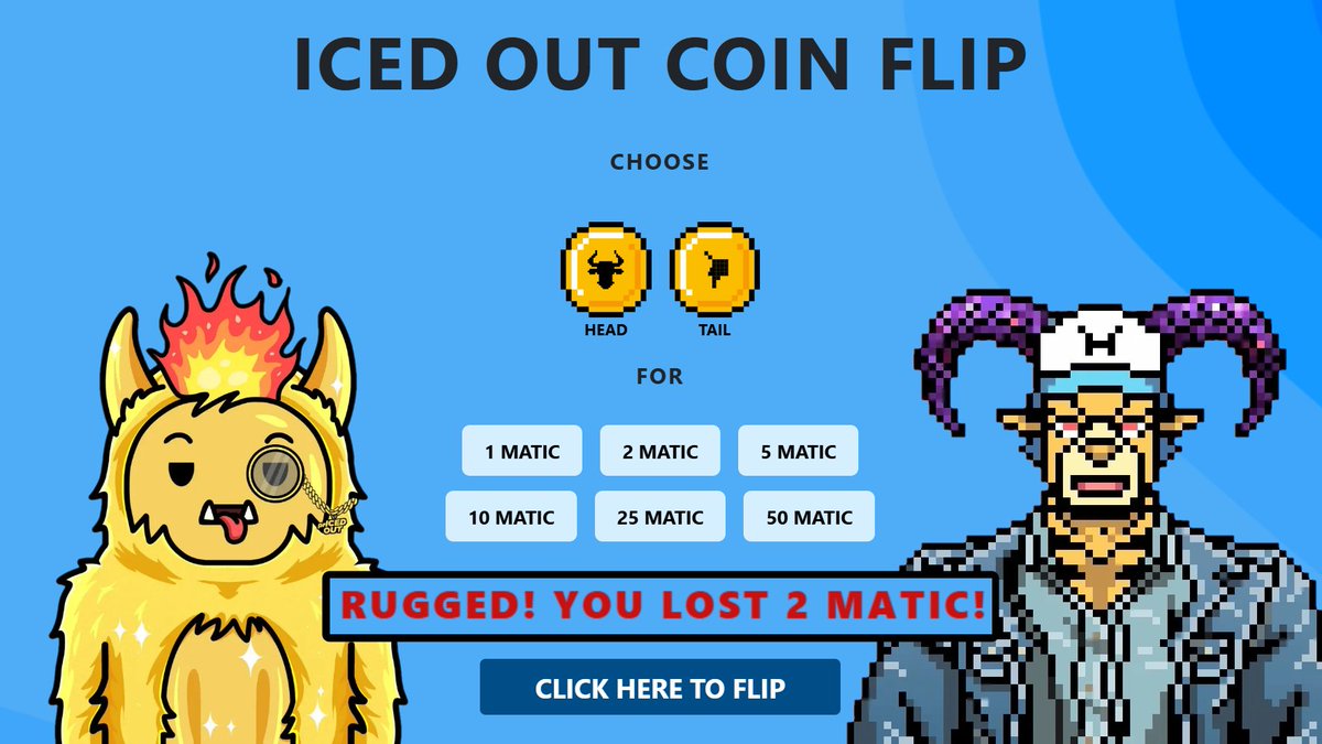 Jarod 👿 (@0xjarod) on Twitter photo gm! 🌞
Free 2 $POL coin flip for holders of <a href="/IcedOutCoinFlip/">Iced Out Coin Flip</a> !
⏲ Hurry! 24 hours only!
🤡 I lost but I claimed a refund with a ticket in the Discord.
🍀 Maybe you'll have better luck than me! gm! 🌞
Free 2 $POL coin flip for holders of <a href="/IcedOutCoinFlip/">Iced Out Coin Flip</a> !
⏲ Hurry! 24 hours only!
🤡 I lost but I claimed a refund with a ticket in the Discord.
🍀 Maybe you'll have better luck than me!