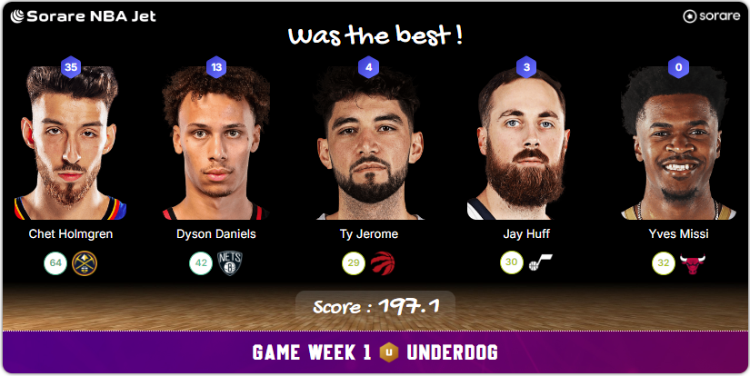 5majeursorare's tweet photo. On retrouve les lineups parfaites pour cette #GameWeek01 sur @SorareNBA
Powered by @SorareNbaJet https://t.co/sEohF56tYl