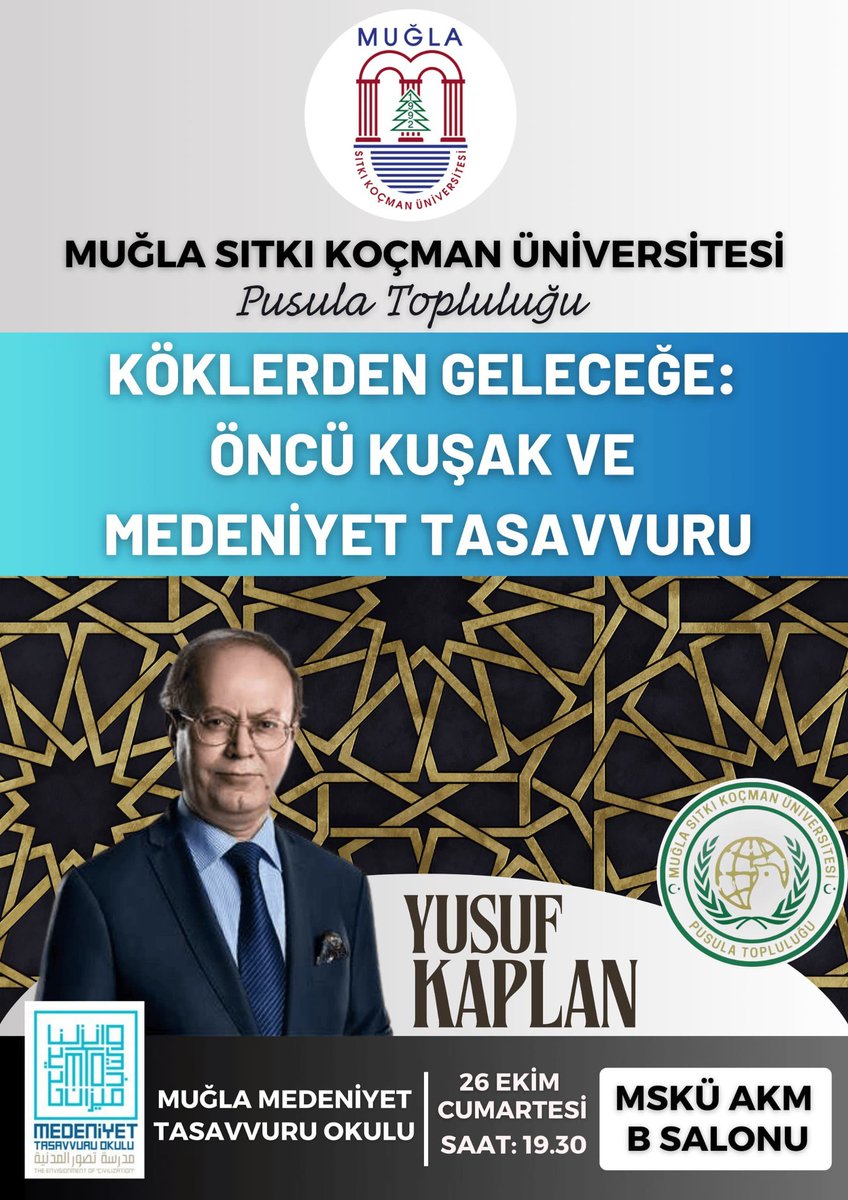 KONFERANSA DAVETLİSİNİZ

YUSUF KAPLAN KONFERANSLARI

KÖKLERDEN GELEĞE

📌MİLAS KONFERANSI
25.10.2024 (BUGÜN)
SAAT :20.00
YER : ATAPARK YANI EVLENDİRME SALONU

📌MUĞLA
26.10.2024 ( YARIK)
SAAT : 19.30
YER : MSKÜ B SALONU

DERDİMİZ DAVAMIZ DİYEN HERKESİ, HER KESİMİ BEKLERİZ.

📌 Ö
