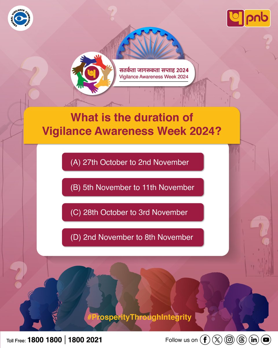 Share your answer in the comment section to get a chance to win a gift voucher worth Rs.1000/- &amp; remember the rules!

“Culture of Integrity for Nation's Prosperity”

Take integrity pledge &amp; get an e-certificate from CVC.
pnbindia.in/pledge.aspx

For more info about the contest,