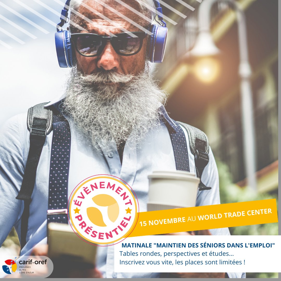 🗓 [MATINALE LE 15/11/2024 : Maintien des #seniors dans l'#emploi] Le CarifOref et l'@apec vous invite à participer ! form.jotform.com/242891590422358