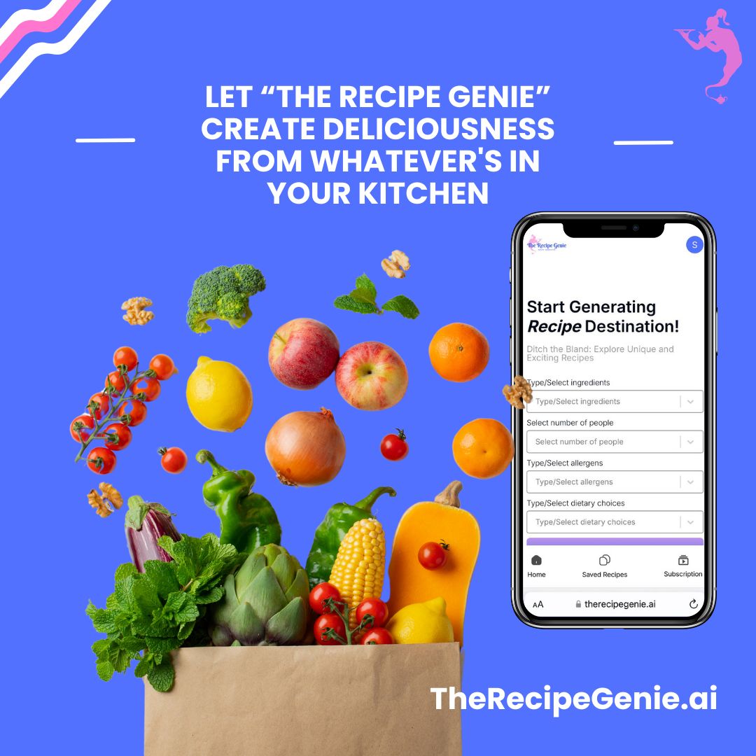 recipegenieai's tweet image. Struggling with meal ideas? 🧞‍♂️ The Recipe Genie turns your ingredients into complete, delicious meals in seconds! 🍳 Save time, money, and reduce food waste. Plus, save recipes to build your personal cookbook! 🌟 #TheRecipeGenie #AIRecipeGenerator #WhatToCook #SaveTime