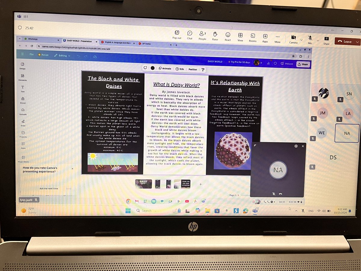 daniasaadmakhh1's tweet photo. Diving into Daisyworld with IB1 today! ๐ผ A fascinating journey into feedback loops and planetary self-regulation. Students are connecting the dots between theory and real-world climate dynamicsโseeing science in action! ๐ #IBESS #Daisyworld @Hhhsinfo @ea_rania @NaghamAbouAli2 https://t.co/OPZs7yguUq