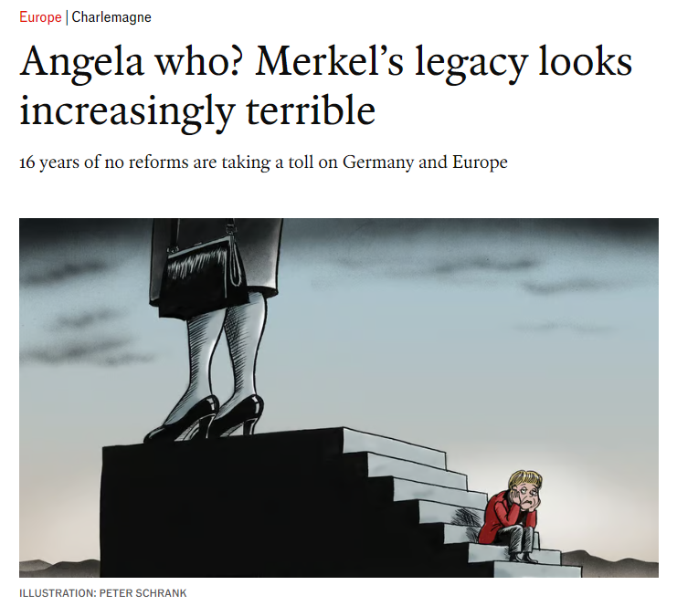 Angela Merkel's memoirs are out next month. This week's Charlemagne revisits her legacy. She led Germany - and thus  Europe - as if in a make-believe world, letting it enjoy an extended geopolitical and economic nap from which it still needs to wake up.

economist.com/europe/2024/10…