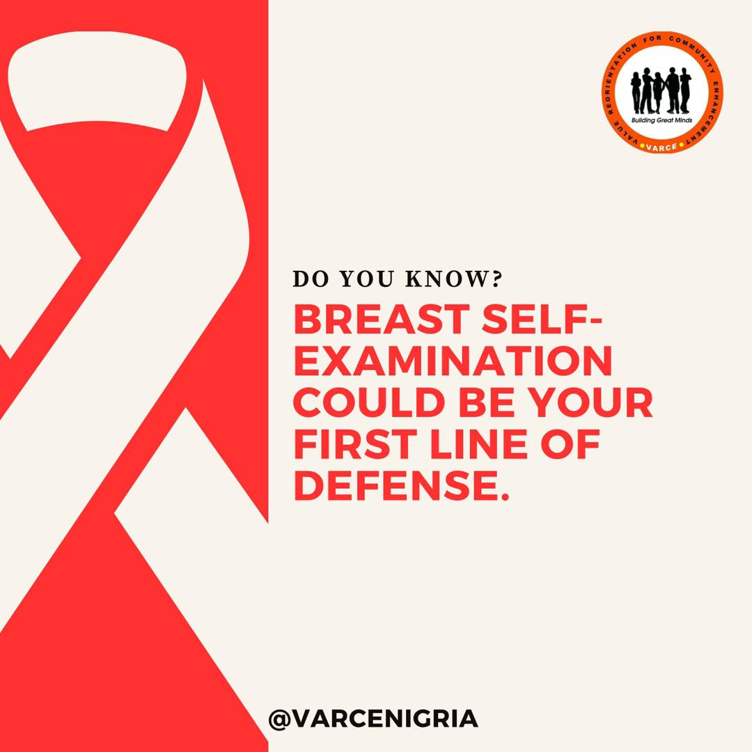 VARCENigeria's tweet photo. Self examination is an important step in breast cancer detection and prevention; early detection could save lives.
Be proactive about your health, self-examine your breast regularly!

#varce #unis #ecews #unicef
#who #arfh #nphcda #uscdc #ehealth #gatesfoundation #haceyhealth https://t.co/IbacbHluzo