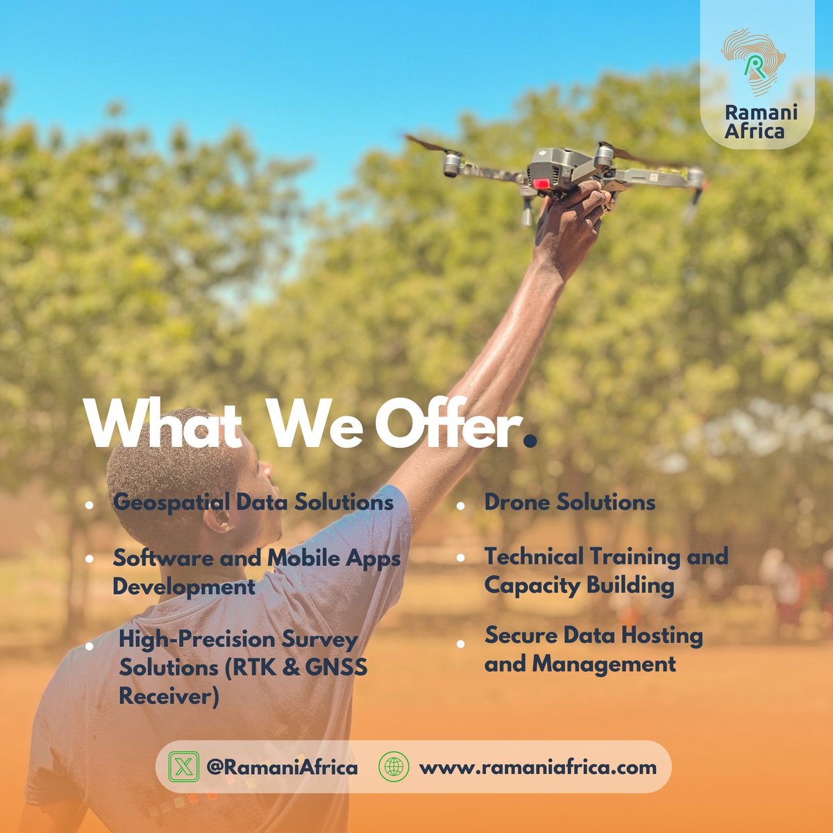 At RamaniAfrica, we specialize in harnessing geospatial technologies and data to drive development and innovation. These are the services that we offer👇

Karibu Ramani Africa, let us serve you!