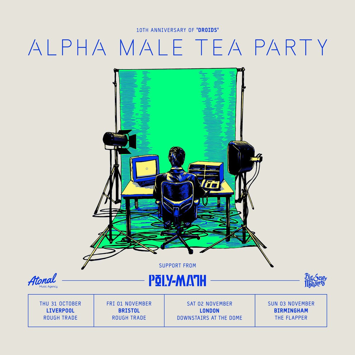 Happy 10 yr bday to <a href="/alphamaleTparty/">Alpha Male Tea Party</a> ‘Droids’, out today on black vinyl! 🎂🤖

Catch ‘em on tour -
31/10 - Rough Trade, Liverpool
01/11 - Rough Trade, Bristol
02/11 - Downstairs at the Dome, London
03/11 - The Flapper, Birmingham

Grab the LP &amp; tickets - orcd.co/droids