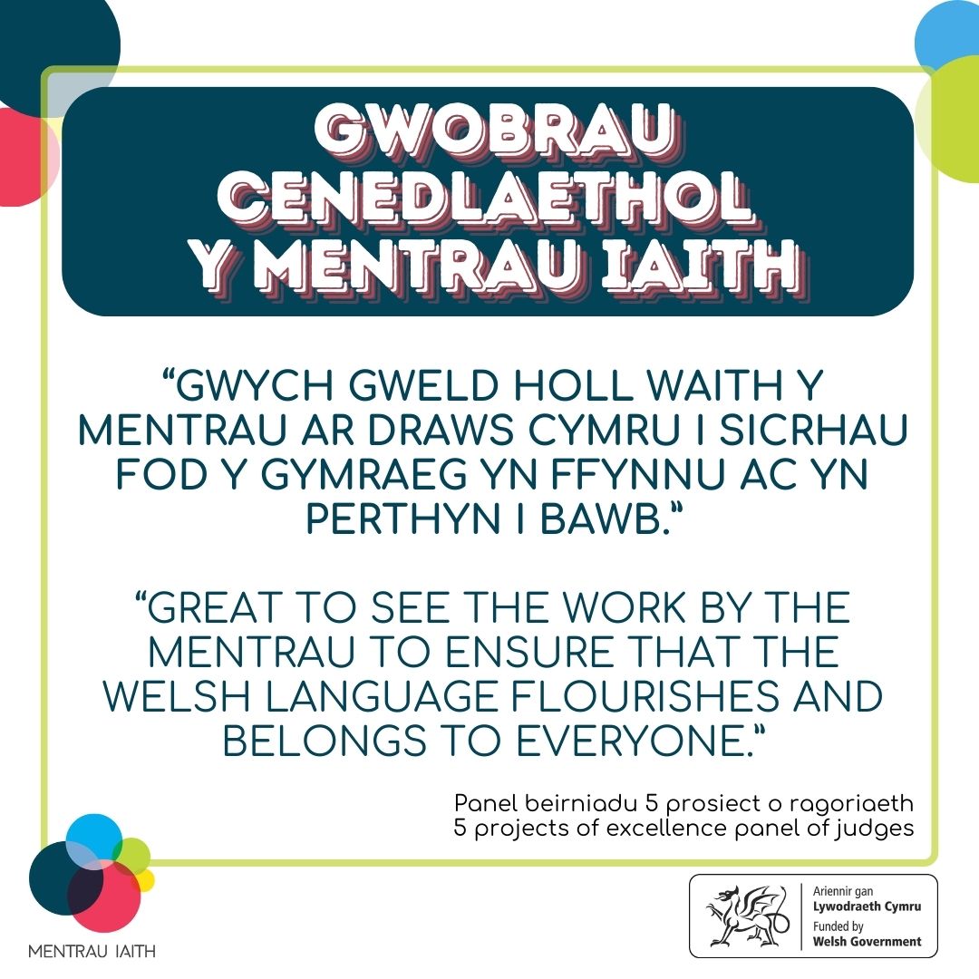 ** Barn y beirniaid **
Mae'r beirniaid wedi dewis y 5 prosiect o ragoriaeth i'n Gwobrau Cenedlaethol ac wedi rhyfeddu efo’r gwaith sy’n digwydd ym mhob cwr o Gymru.

#Cymraeg #GwobrauCenedlaethol #MentrauIaith <a href="/LlywodraethCym/">Llywodraeth Cymru</a> <a href="/WCVACymru/">WCVA | CGGC</a> <a href="/MenteraCymru/">Mentera</a>  <a href="/ComyGymraeg/">ComisiynyddyGymraeg</a> <a href="/BBCRadioCymru/">Radio Cymru</a>