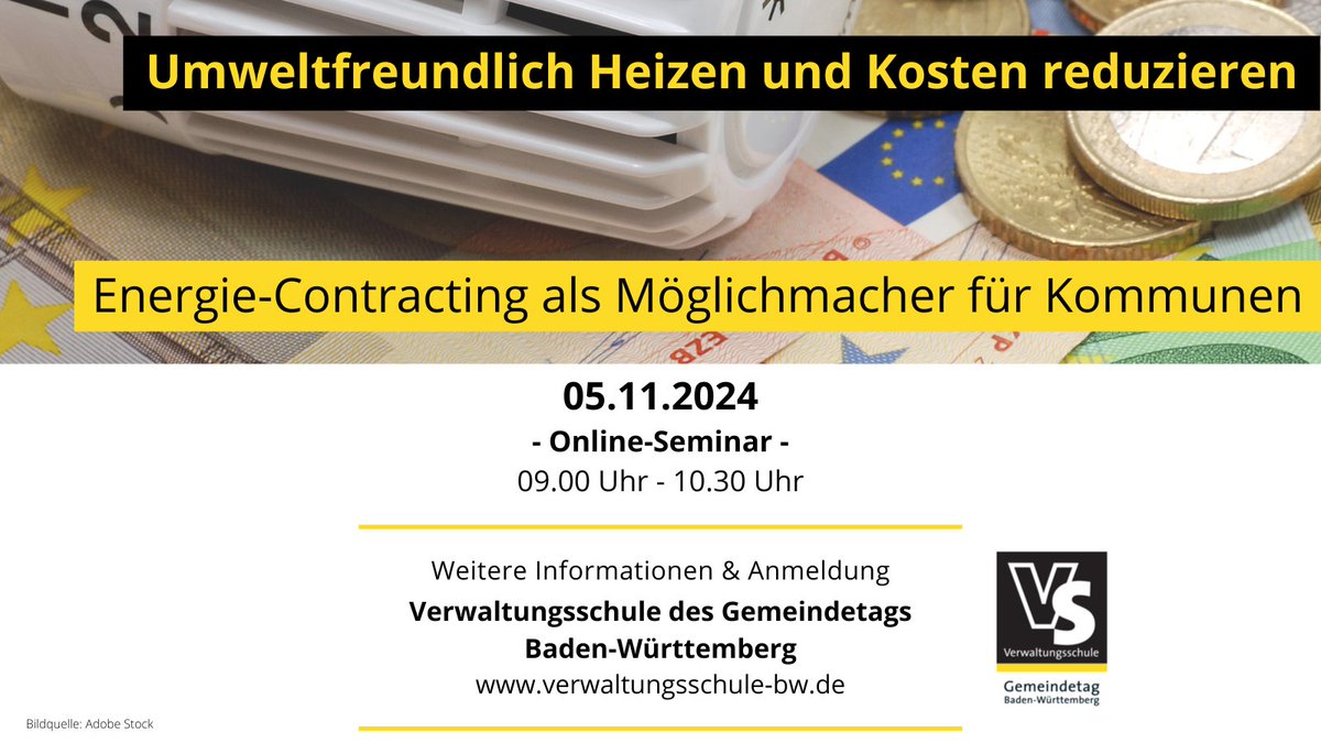 Hierbei handelt es sich um ein Kooperationsseminar unserer Verwaltungsschule und der KEA Klimaschutz- und Energieagentur Baden-Württemberg GmbH.
Mehr Informationen und Anmeldung unter verwaltungsschule-bw.de/veranstaltunge…