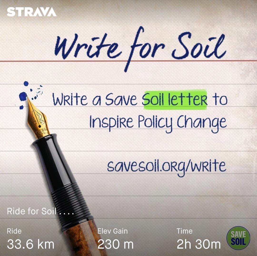 ishavizagsharma's tweet photo. 🙏Did 33Kms of Save Soil Campaign cycling and reached 203Kms
You and I might not be able to influence millions of lives right now, but a letter can do.
Write to your leaders now and urge them to #SaveSoil
https://t.co/lKlscgI9o0
#LetterForSoil #SoilHealthPolicy #SoilPolicy https://t.co/DKpRGPfAPY