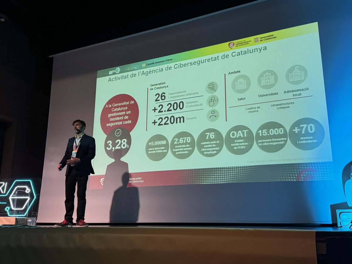 Avui seguim al Congrés de Ciberseguretat #congresciberarmari6 a la ponència del company Santi Romeu de <a href="/ciberseguracat/">Agència de Ciberseguretat de Catalunya</a>. Un incident de seguretat cada 3 hores!