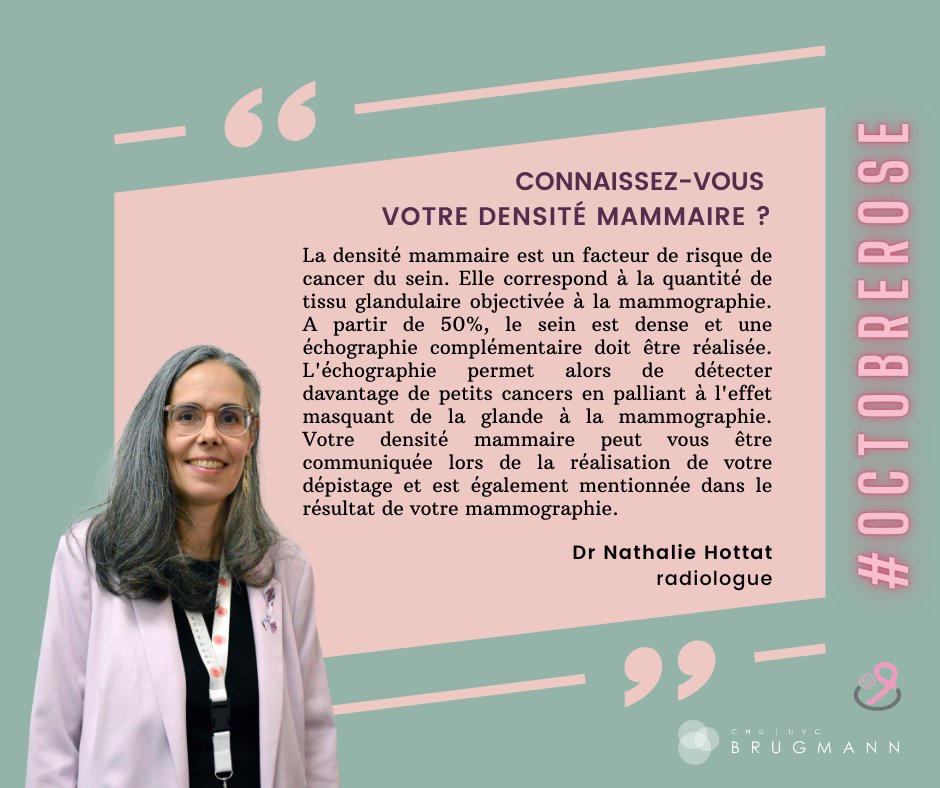 CHU Brugmann UVC (@chubrugmann) on Twitter photo Dans le cadre d’octobre rose, la Dr Nathalie Hottat, radiologue de notre clinique du sein "Atossa", vous donne 1 conseil. 
#octobrerose #prévention #cancerdusein #brugmanniens #bebrugmann #caretogether #chubrugmann Dans le cadre d’octobre rose, la Dr Nathalie Hottat, radiologue de notre clinique du sein "Atossa", vous donne 1 conseil. 
#octobrerose #prévention #cancerdusein #brugmanniens #bebrugmann #caretogether #chubrugmann