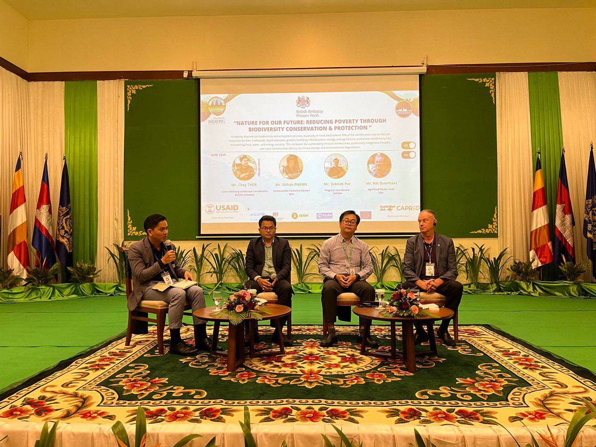 ukincambodia's tweet photo. Our 2nd session at #CCC Summit 2024, “Reducing Poverty Through Biodiversity Conservation,” focused on the critical role biodiversity and ecosystem services play, since one of the 🇬🇧 UK’s foreign core ambition is to not only halt, but reverse the decline in biodiversity loss. 🌍 https://t.co/7KbieKWrFM
