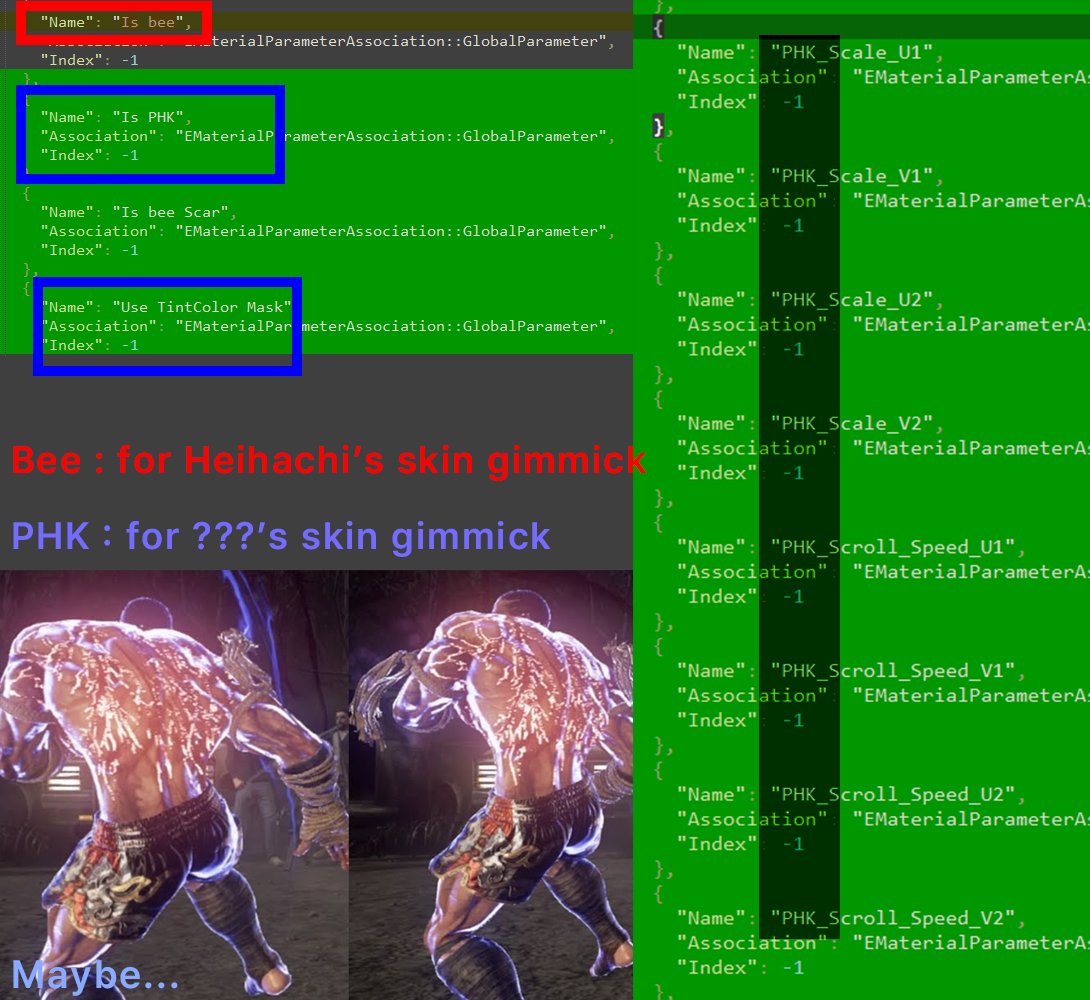 _UMIN__'s tweet image. bamco has added features to Skin Material for the Next DLC character.  
The character is abbreviated as PHK. 
There is also a Parameter named "PHK_Emissive_Tiles_Contrast".  

lol, The next or first character in S2 appears to be a character whose skin needs to special emissive.
