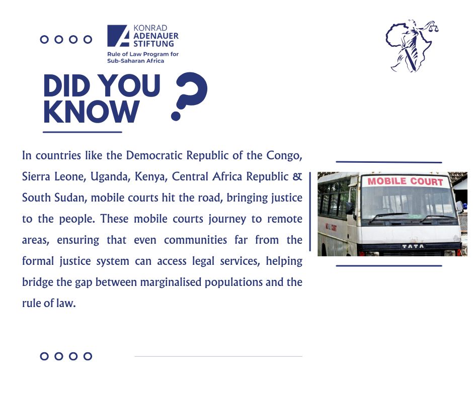 KAS Rule of Law Program for Sub-Saharan Africa (@kas_lawafrica) on Twitter photo Friday Fact: In the DRC, Sierra Leone, Uganda, Kenya, CAR & South Sudan, mobile courts travel to remote areas, ensuring marginalized communities get access to justice.<a href="/KAS_Etatdedroit/">KAS-Bureau Etat de droit en Afrique francophone</a> <a href="/KAS_africa/">KAS Sub-Saharan Africa</a> Friday Fact: In the DRC, Sierra Leone, Uganda, Kenya, CAR & South Sudan, mobile courts travel to remote areas, ensuring marginalized communities get access to justice.<a href="/KAS_Etatdedroit/">KAS-Bureau Etat de droit en Afrique francophone</a> <a href="/KAS_africa/">KAS Sub-Saharan Africa</a>
