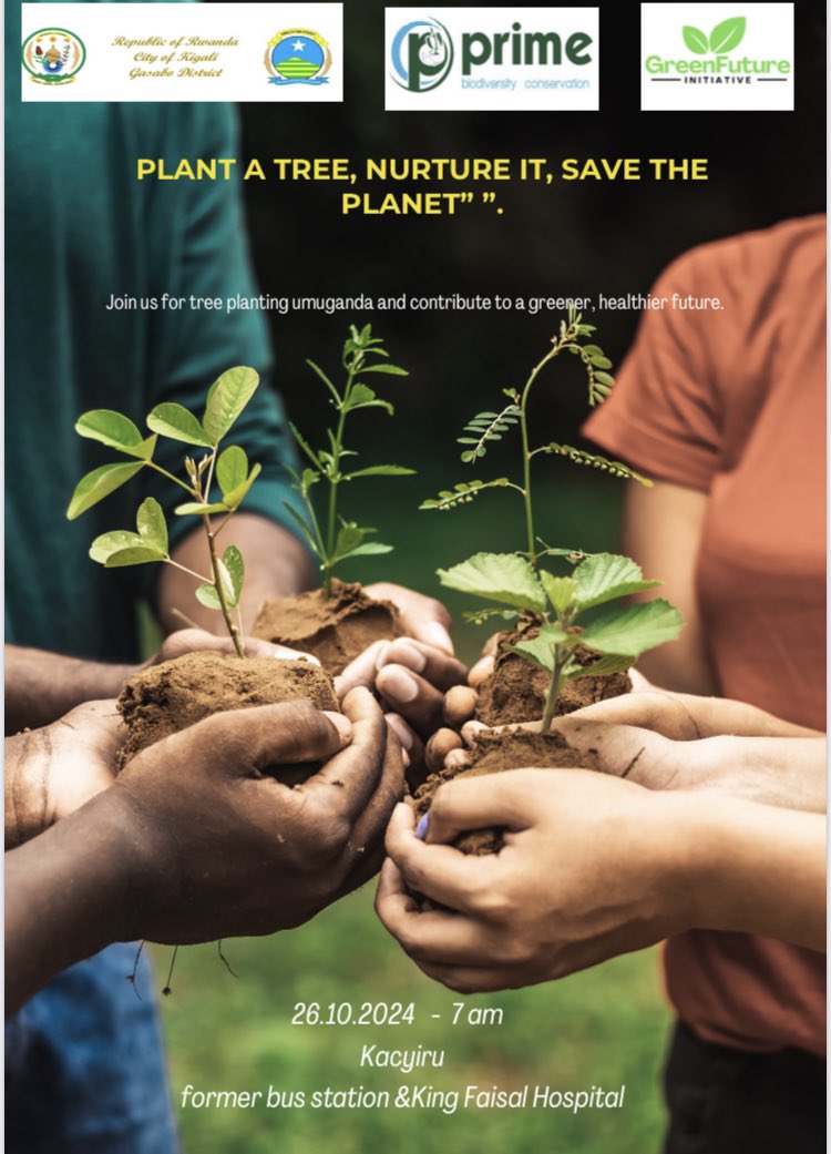 Hello everyone! 

Join us tomorrow for tree planting Umuganda in <a href="/kacyiru_sector/">Kacyiru Sector</a> <a href="/Gasabo_District/">Gasabo District</a>. 

<a href="/primebc1/">Prime Biodiversity Conservation</a> <a href="/CityofKigali/">City of Kigali</a> <a href="/EnvironmentRw/">Ministry of Environment - Rwanda</a>

#PlantaTree #NurtureIt #Savetheplanet
#IgitiCyanjye #KigaliItoshye #GreenFuture